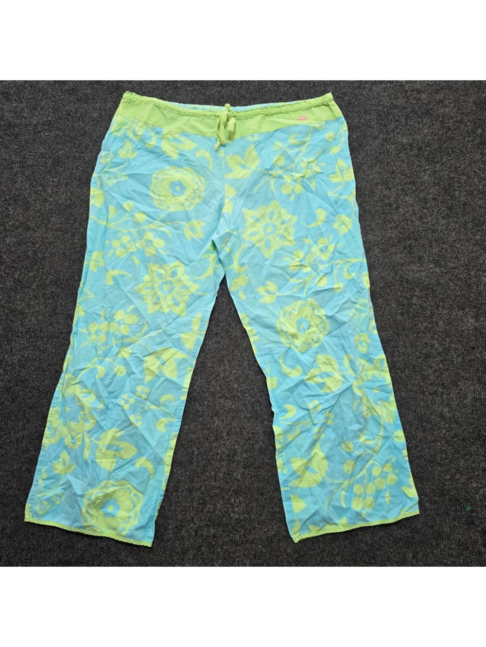 Vintage Victorias Secret PINK Pajama Pants Womens S Blue Green Tropical Floral